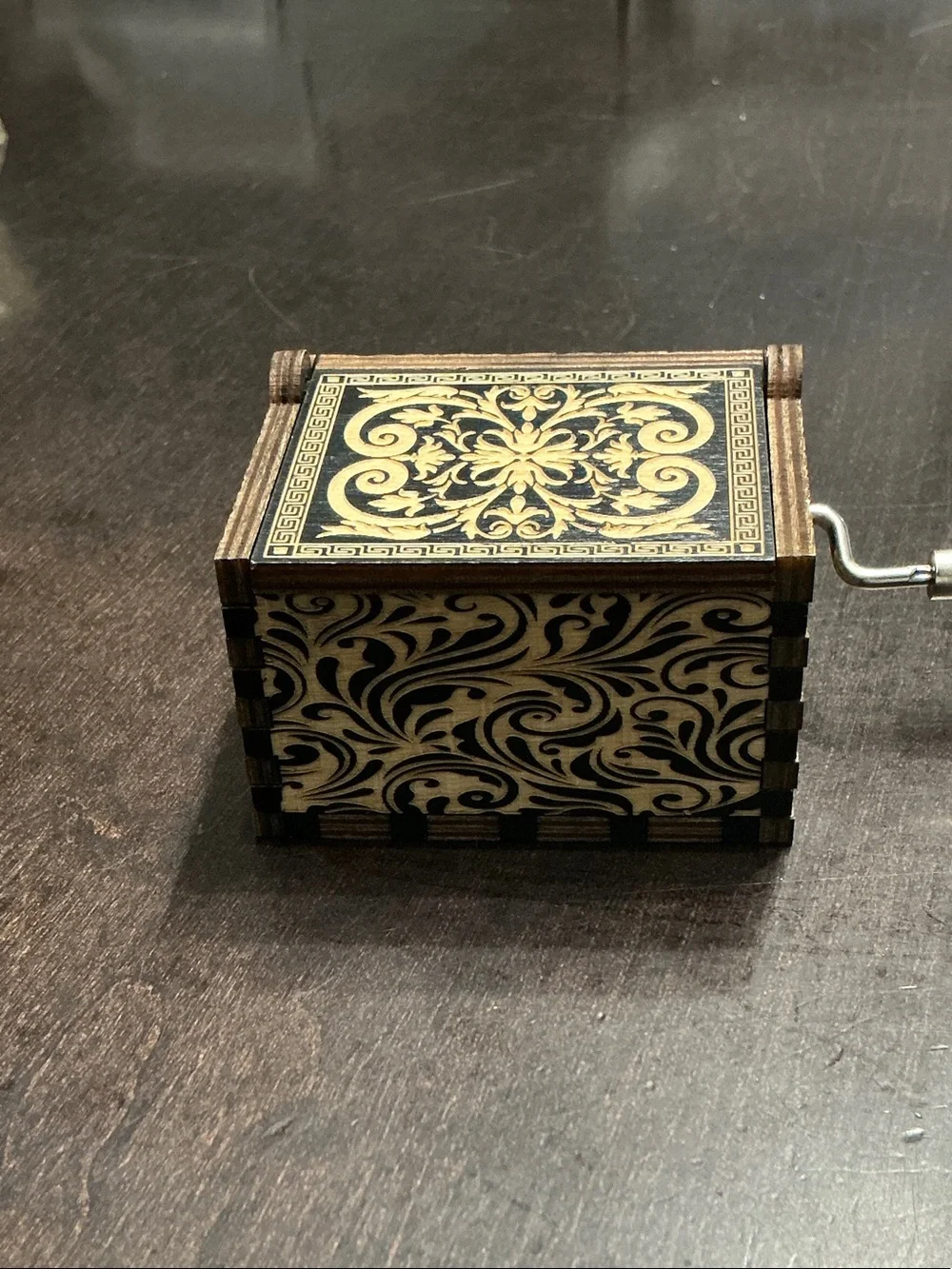Hand-Crank Wooden Music Box - 